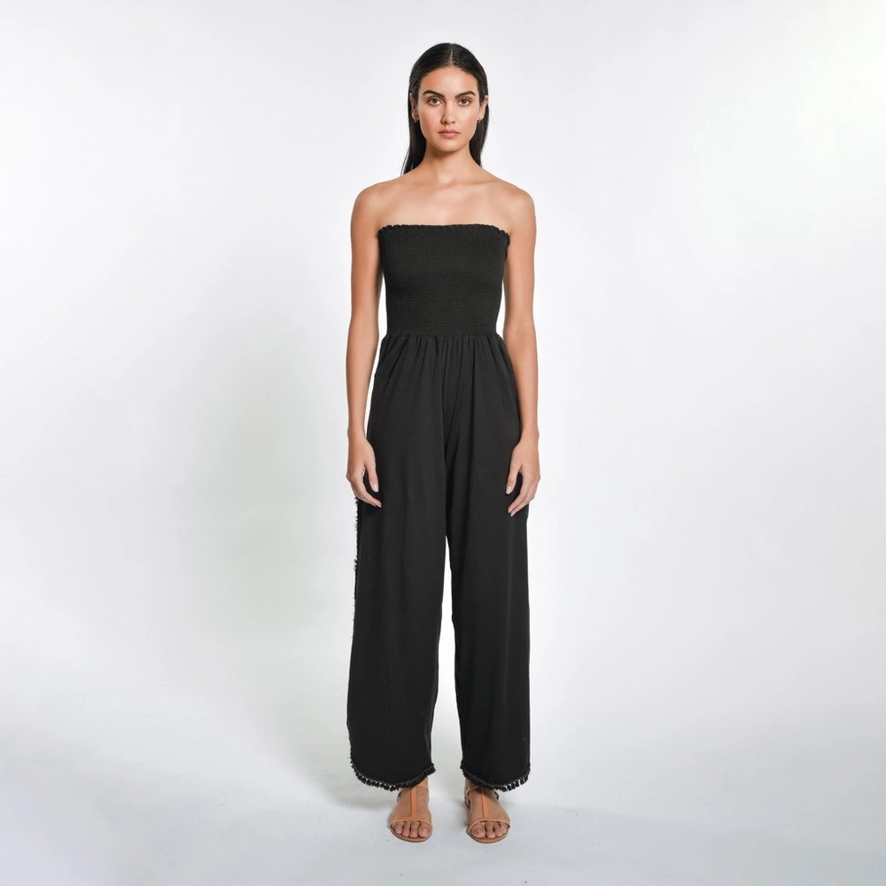 Peixoto Black Strapless Wide-Leg Jumpsuit